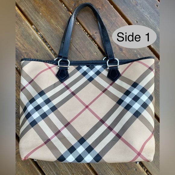 BURBERRY NOVA CHECK Shopper/Footed TOTE🔥HUGE!🔥PVC/Leather w/pouch🔥HOT ITEM!🔥 - Picture 4 of 15